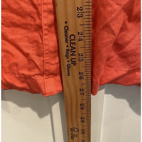 Talbots Top Large L Orange Melon Linen Button Up Roll Tab Lagenlook Boho Coastal - Picture 10 of 14